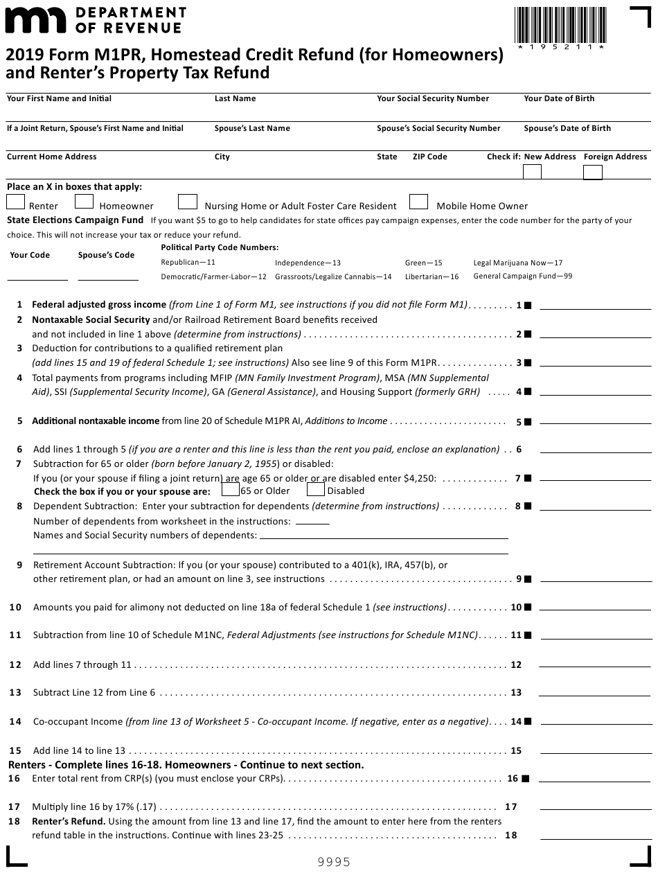 Form M1PR Download Fillable PDF Or Fill Online Homestead Credit Refund