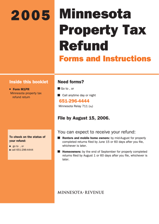 Form M1pr Minnesota Property Tax Refund Return Instructions 2005