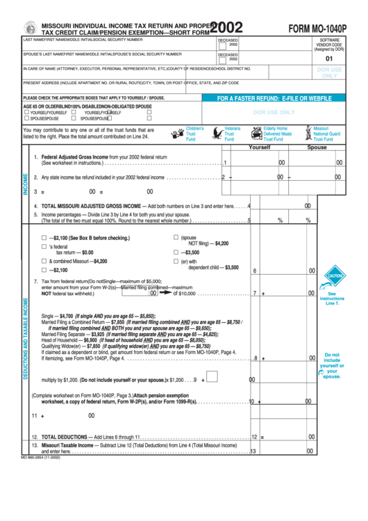 Form Mo 1040p Missouri Individual Income Tax Return And Property Tax 