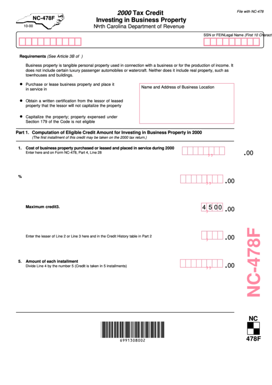 Form Nc 478f 2000 Tax Credit Investing In Business Property State