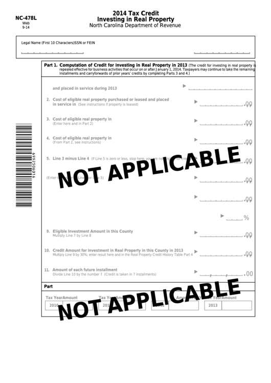 Form Nc 478l Tax Credit Investing In Real Property 2014 Printable 