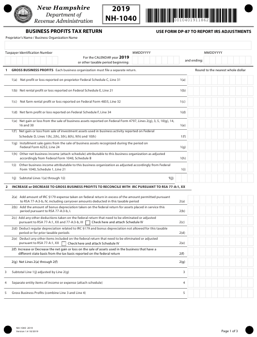 Form NH 1040 Download Fillable PDF Or Fill Online Proprietorship Or 