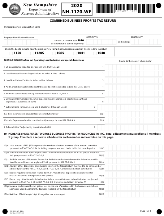 Form NH 1120 WE Download Fillable PDF Or Fill Online Combined Business