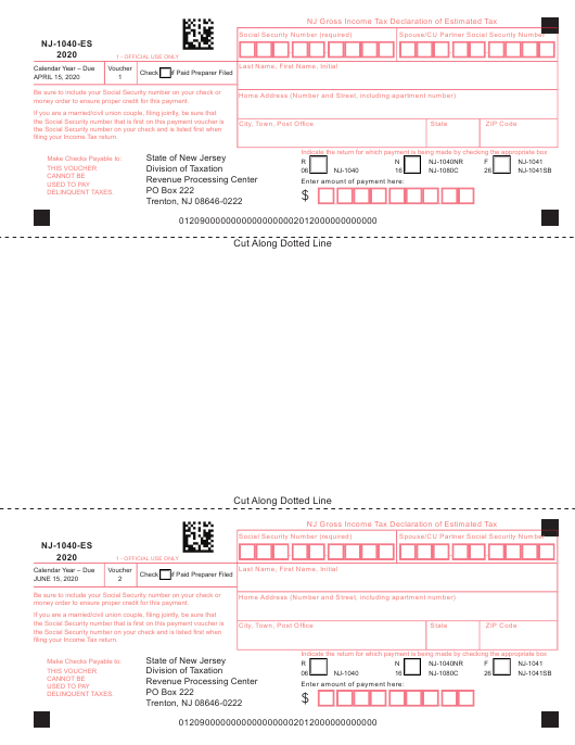 Form NJ 1040 ES Download Fillable PDF Or Fill Online Nj Gross Income 