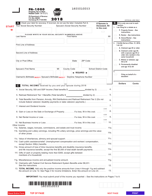 Form PA 1000 Download Fillable PDF Or Fill Online Property Tax Or Rent 