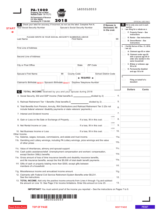 Form PA 1000 Download Fillable PDF Or Fill Online Property Tax Or Rent