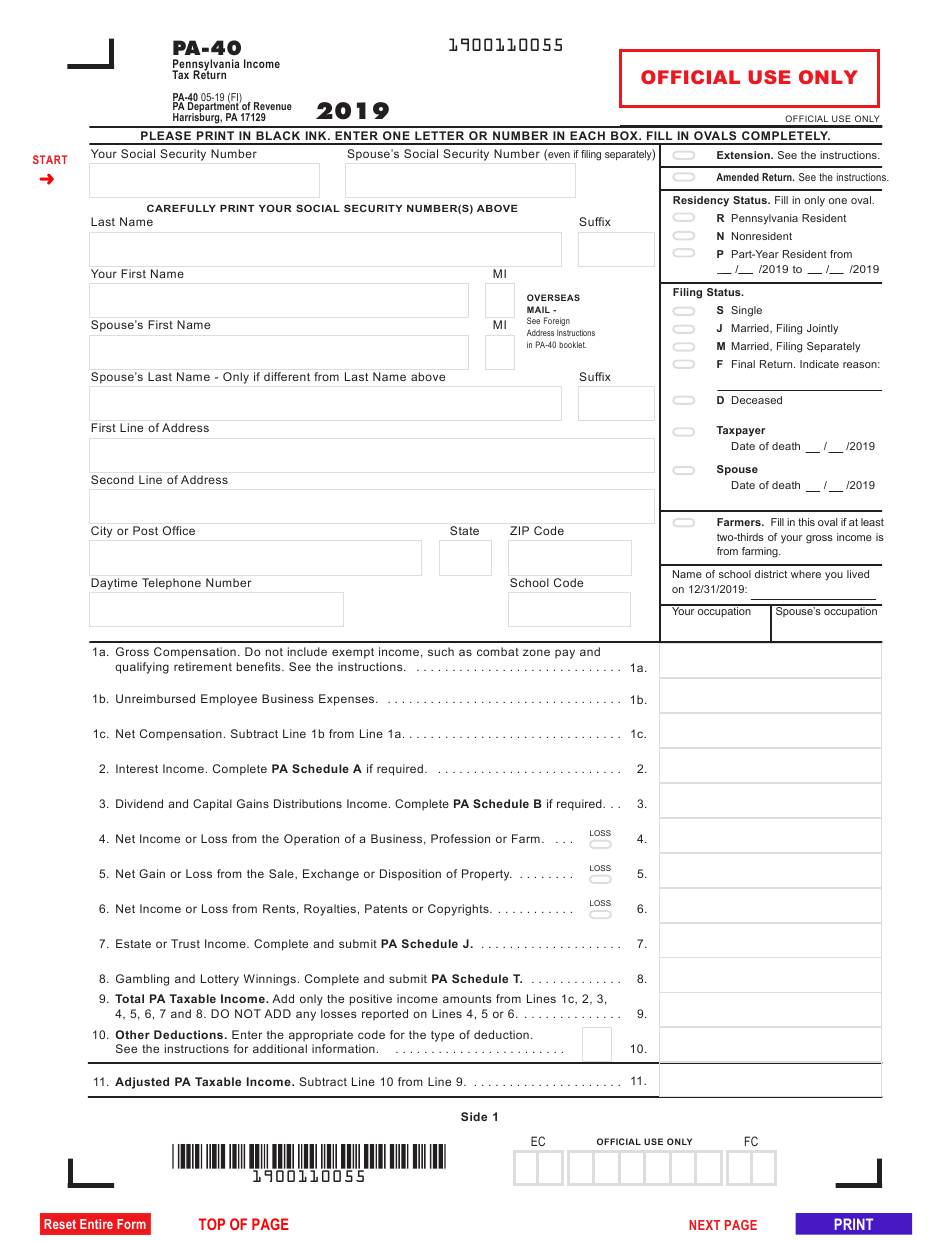 Form PA 40 Download Fillable PDF Or Fill Online Pennsylvania Income Tax 