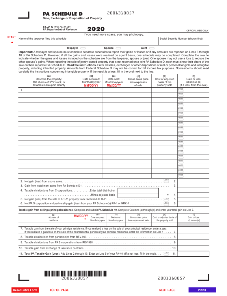 Form PA 40 Schedule D Download Fillable PDF Or Fill Online Sale 