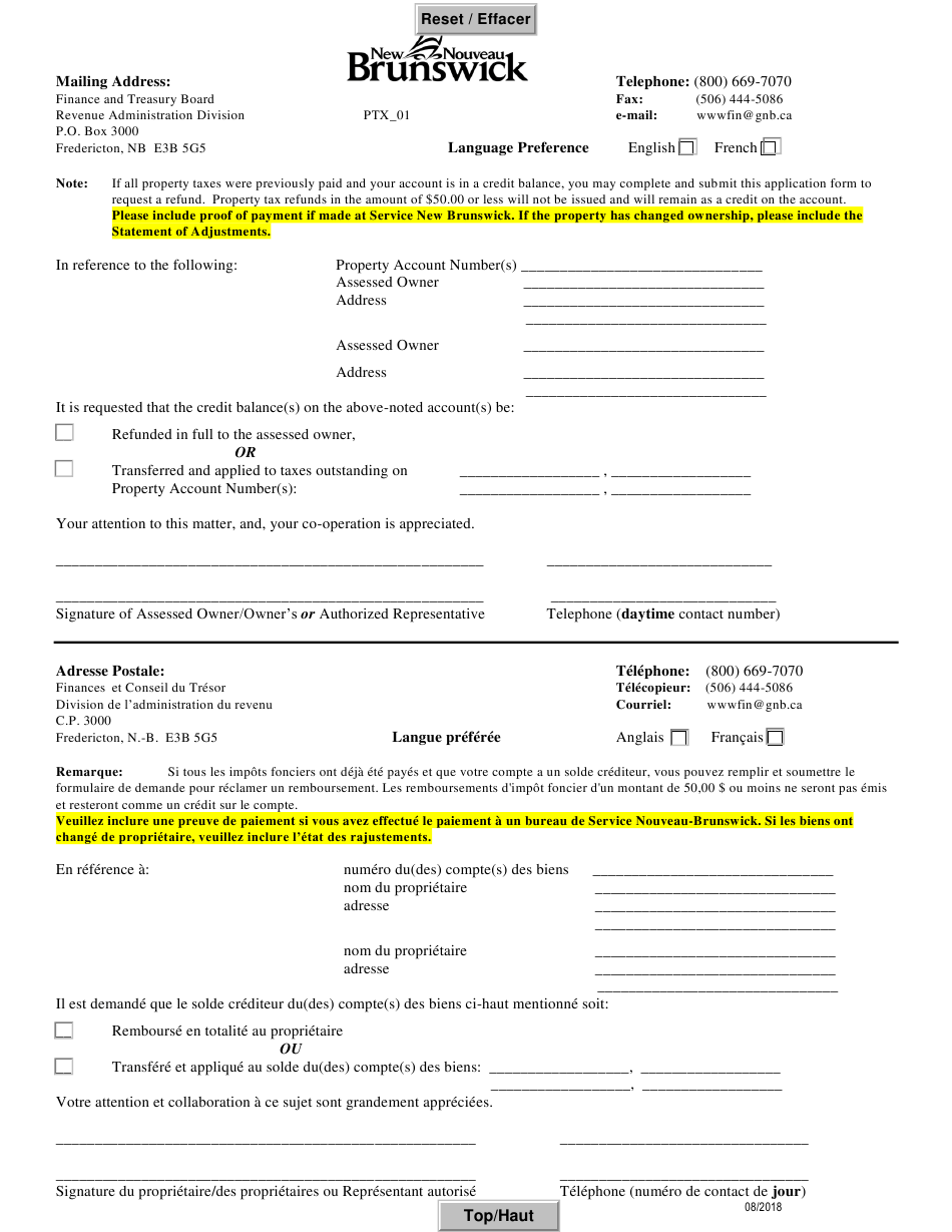 Form PTX 01 Download Fillable PDF Or Fill Online Application For