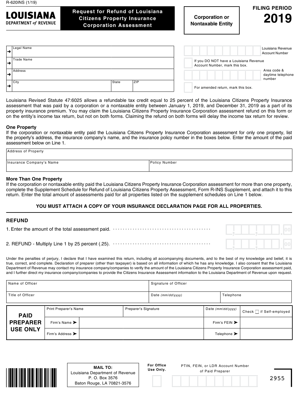 Form R 620INS Download Fillable PDF Or Fill Online Request For Refund 