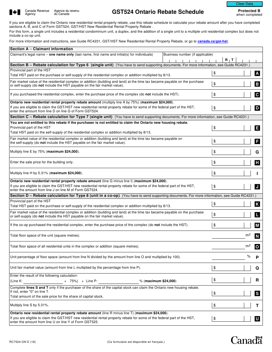 Form RC7524 ON Download Fillable PDF Or Fill Online Gst524 Ontario