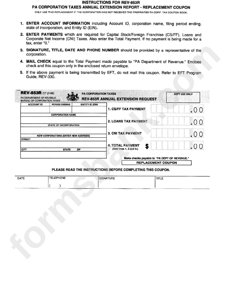 Form Rev 853r Annual Extension Request Pa Department Of Revenue 