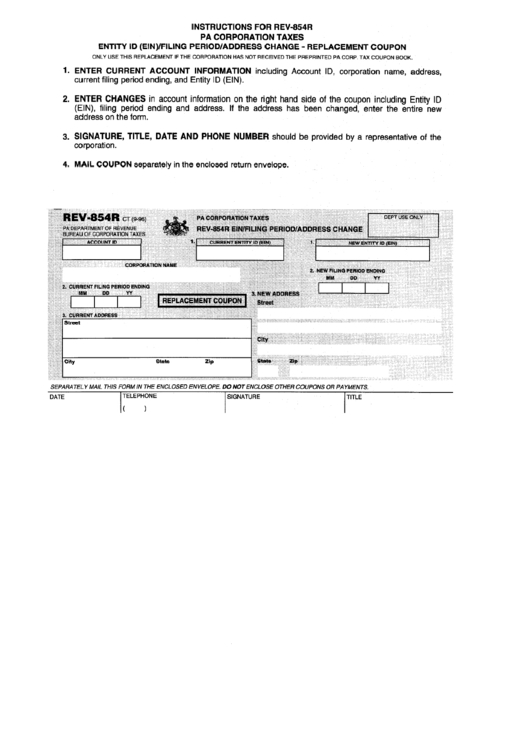 Form Rev 854r E n filing Period address Change Pa Corporation Taxes 