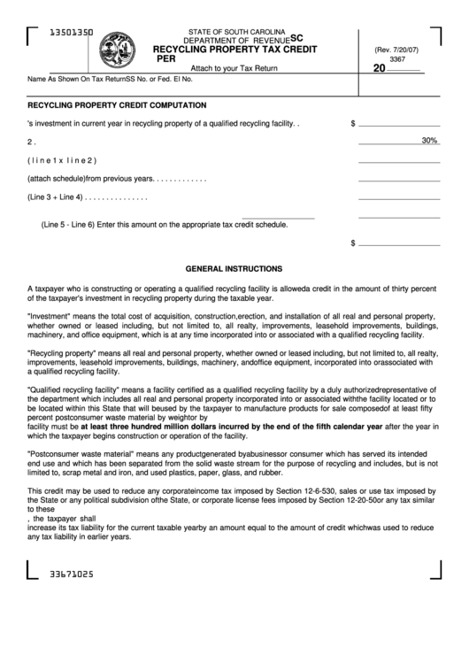 Form Sc Sch tc 17 Recycling Property Tax Credit Per S c Code Section