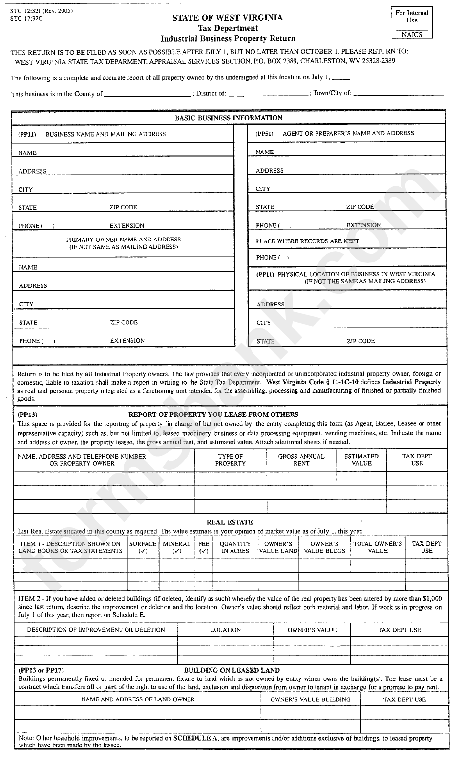 Form Stc 12 321 Industrial Business Property Return Form Printable 