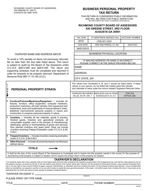 Ga Business Personal Property Tax Return Property Walls