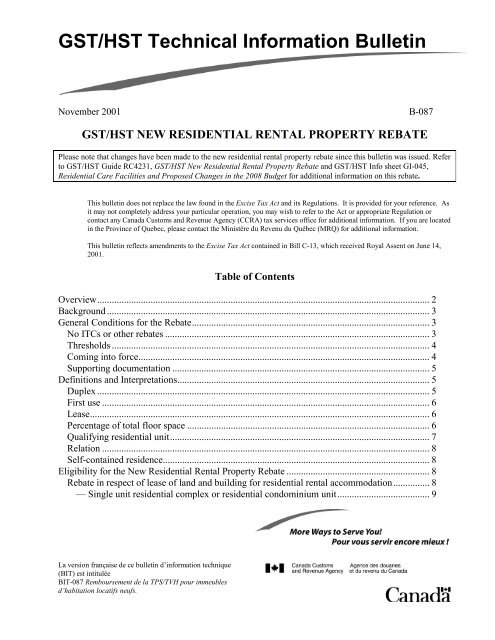 Guide Rc4231 Gst Hst New Residential Rental Property Rebate Property 