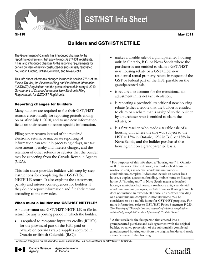 Guide Rc4231 Gst Hst New Residential Rental Property Rebate Property 