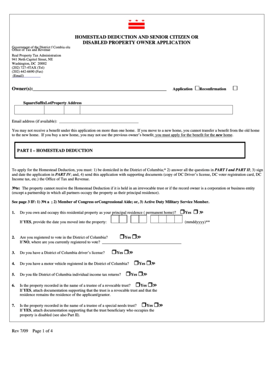 Homestead Deduction And Senior Citizen Or Disabled Property Owner 