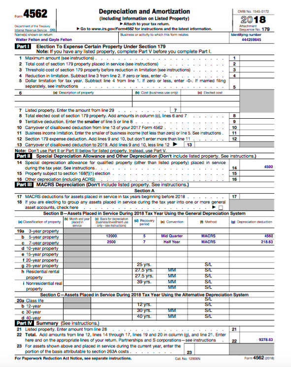 I Need Help Filling Out 2018 Form 4562 For The Fol Chegg