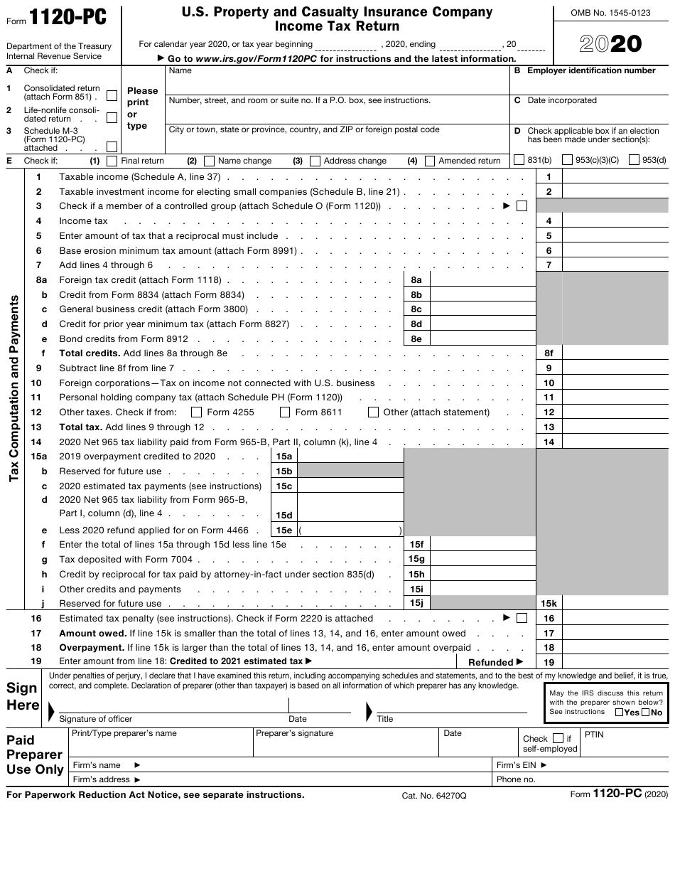 IRS Form 1120 PC Download Fillable PDF Or Fill Online U S Property And