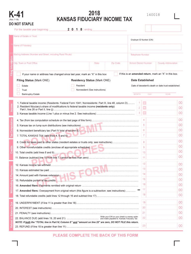 Kansas K 41 Form Fill Out And Sign Printable PDF Template SignNow