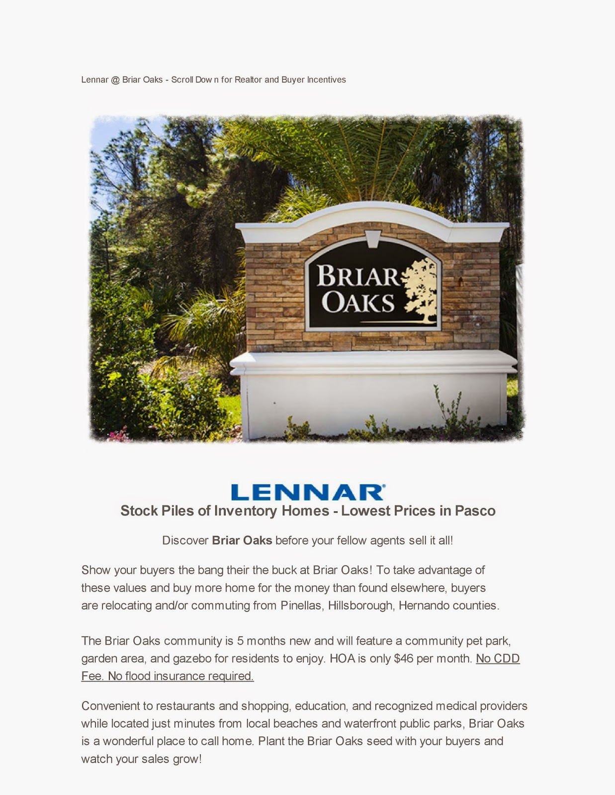 LENNAR EXCESS INVENTORY IN PASCO COUNTY MEANS 3 REBATES Florida 