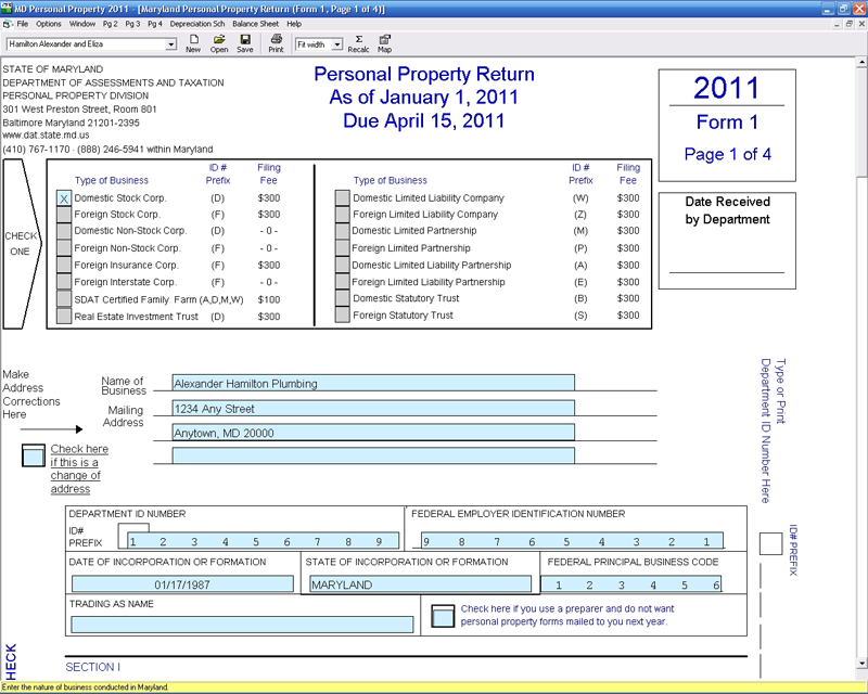 Maryland Personal Property Return 2016 Form Property Walls