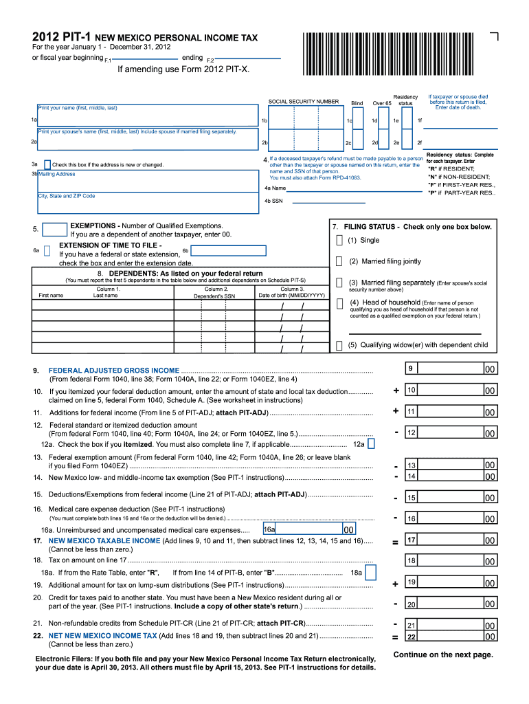 Nm Pit 1 Fill Online Printable Fillable Blank PdfFiller