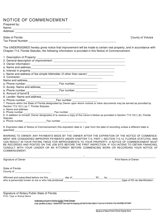 Notice Of Commencement Form Download Fillable PDF Templateroller