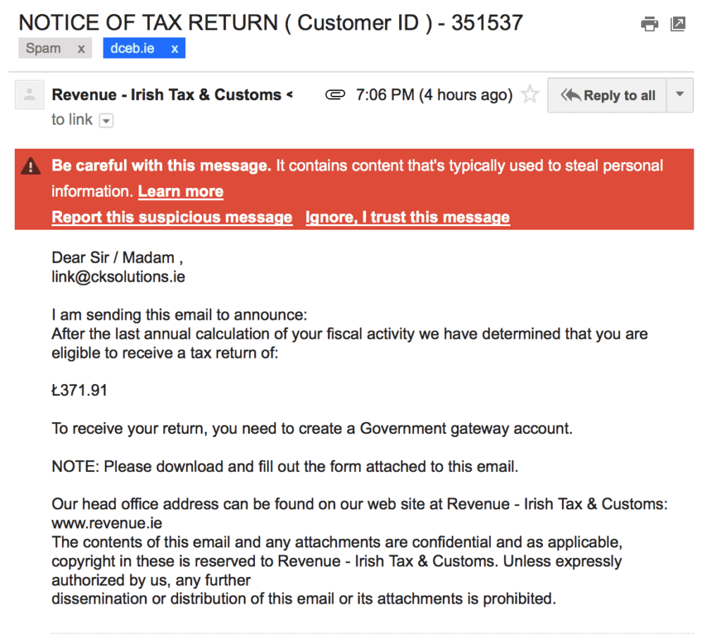 NOTICE OF TAX RETURN Scam Ck Computer Solutions IT Support IT 