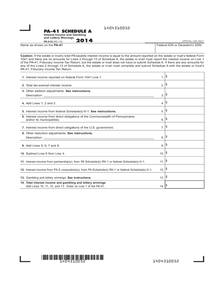 PA 41A 2014 Interest Income And Gambling And Lottery Winnings Free