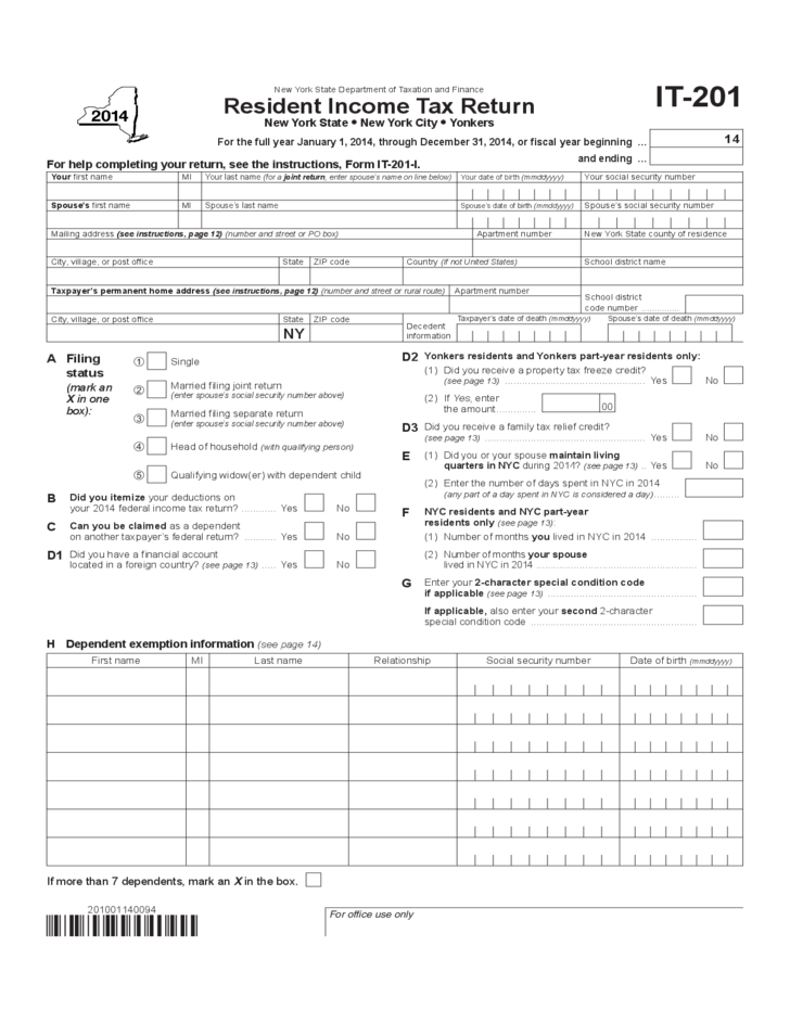 Resident Income Tax Return New York Free Download