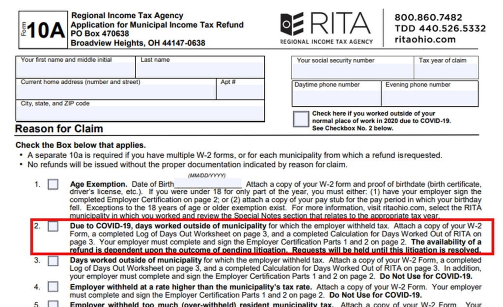 RITA Income Tax Filers Can Claim A Refund For Working At Home During 