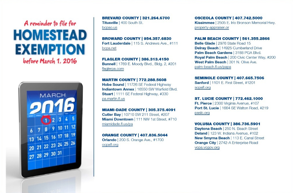 Space Shore Realty LLC Important Filing Deadlines For 2016 Homestead