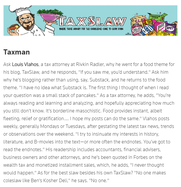 Super Lawyers Highlights Vlahos And Tax Slaw Blog In New York Metro 