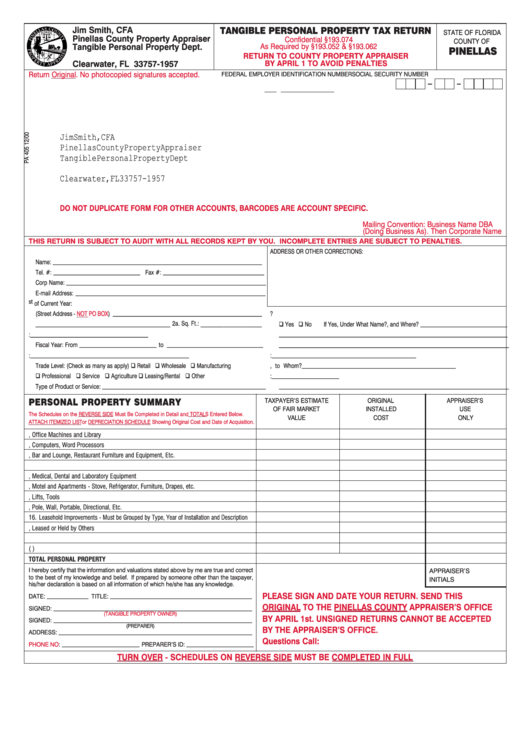 Tangible Personal Property Tax Return Form Printable Pdf Download