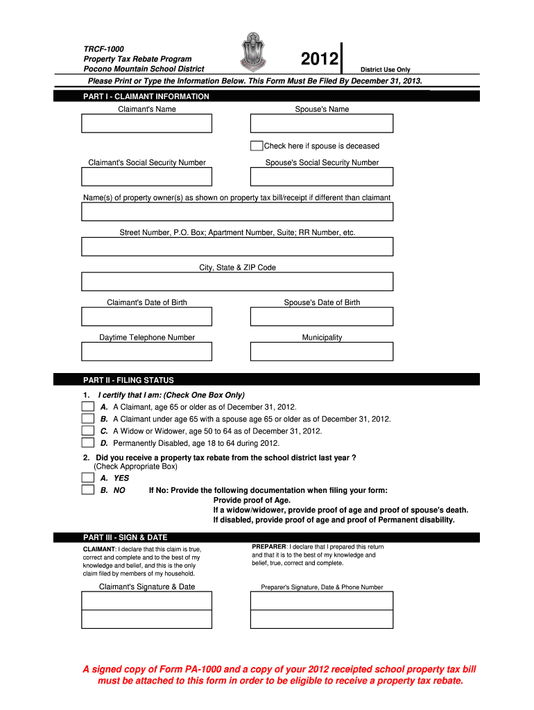 Trcf 1000 Fill Online Printable Fillable Blank PdfFiller