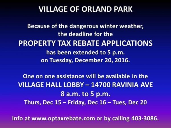 Village Of Orland Park Extends Property Tax Rebate Deadline Because Of 