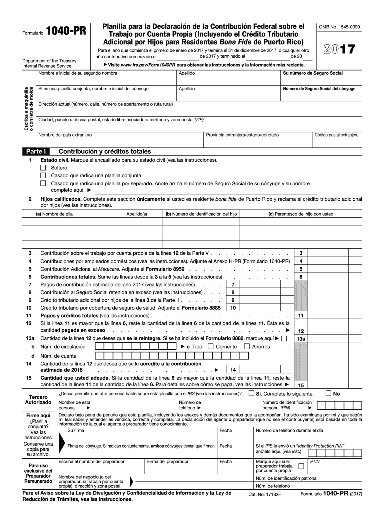 2017 Form IRS 1040 PR Fill Online Printable Fillable Blank PdfFiller