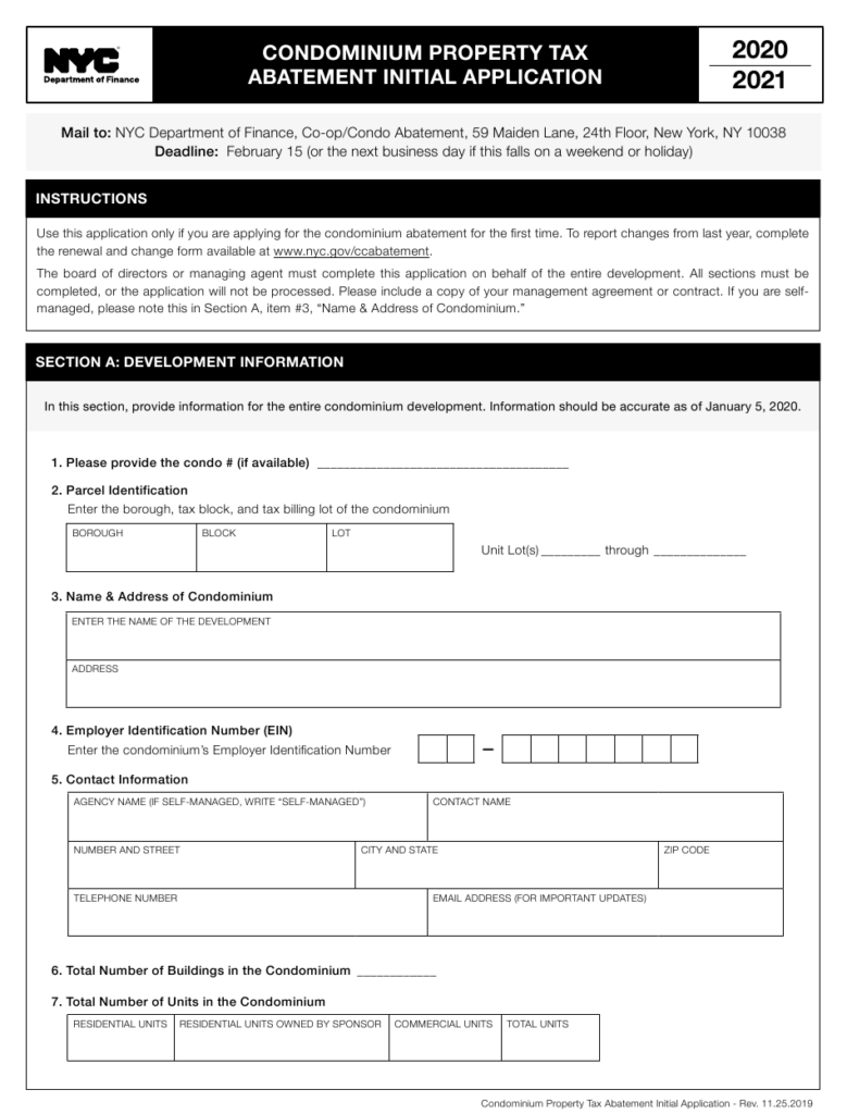 2021 New York City Condominium Property Tax Abatement Initial 