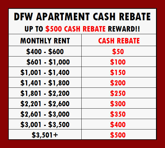 Apartment Rental Cash Rebate In Dallas Ft Worth TX Up To 500 DFW 