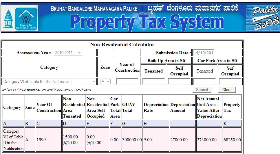 Explore India BANGALORE ONLINE PROPERTY TAX CALCULATOR