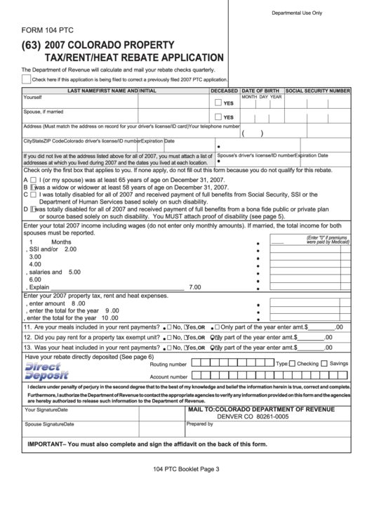 Fillable Form 104 Ptc Colorado Property Tax rent heat Rebate