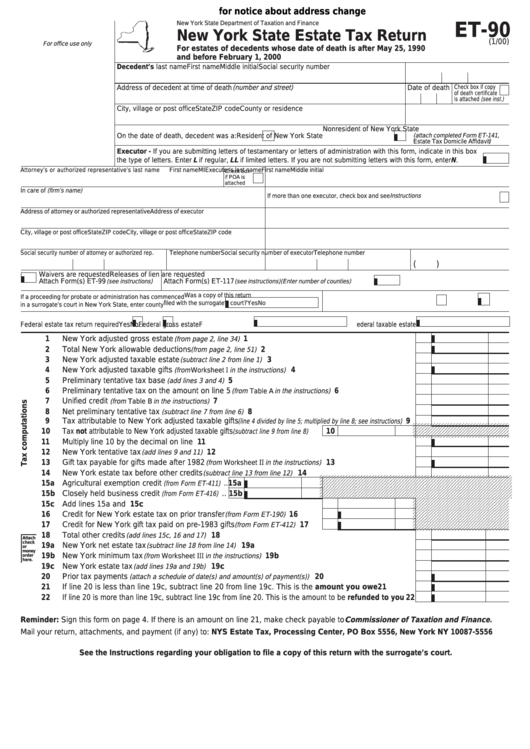 Form Et 90 New York State Estate Tax Return Printable Pdf Download 