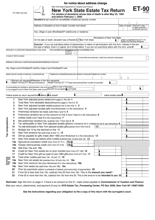 Form Et 90 New York State Estate Tax Return Printable Pdf Download