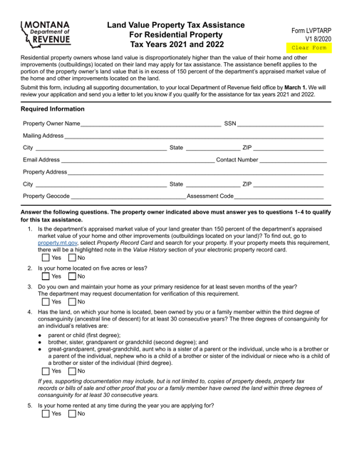 Form LVPTARP Download Fillable PDF Or Fill Online Land Value Property 