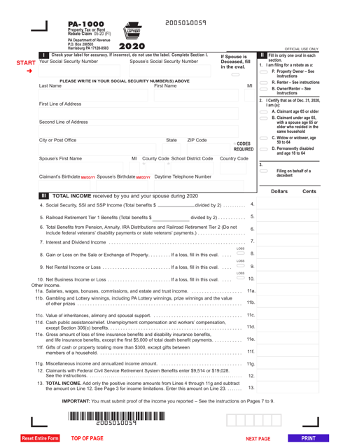 Form PA 1000 Download Fillable PDF Or Fill Online Property Tax Or Rent