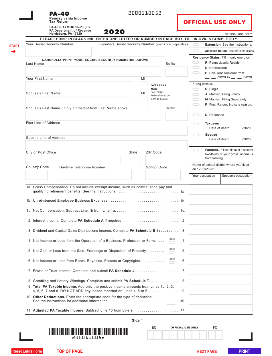 Form PA 40 Download Fillable PDF Or Fill Online Pennsylvania Income Tax