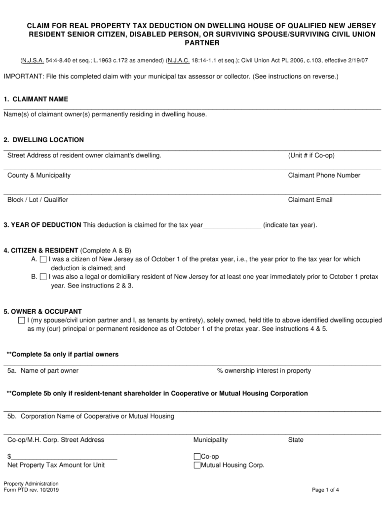 Form PTD Download Fillable PDF Or Fill Online Claim For Real Property 